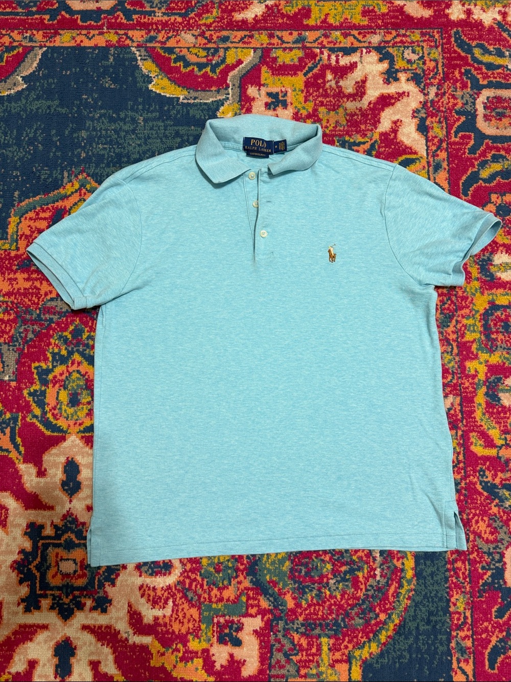 Polo by Ralph Lauren Men’s Heather Aqua Polo Shirt custom fit medium